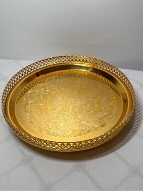 MAYELL Ornate Gold Round Serving Tray or Decor piece
Made ENGLAND
